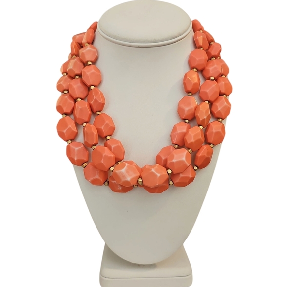 Bold Coral Hues and Gold Multi-Strand Necklace - Picture 1 of 3